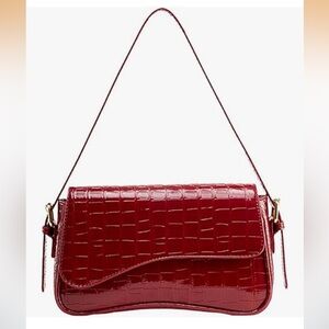 Elegant Red Crocodile-Embossed Handbag
